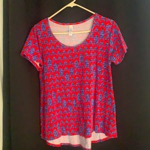 LULAROE Classic Tee Red and Blue Print Top Size Sm